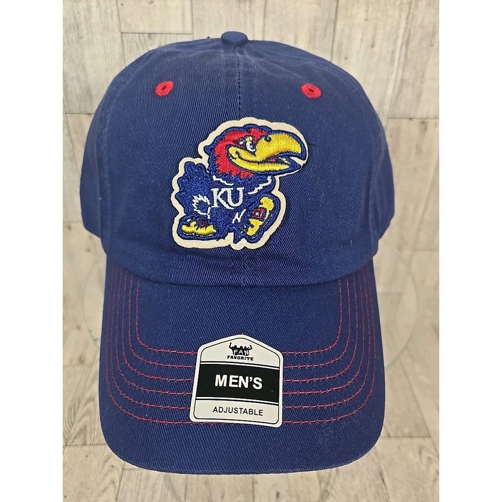 KU Jayhawks Cap Hat MENS Adjustable Royal Blue Kansas Fan Fav Red Stitching NEW